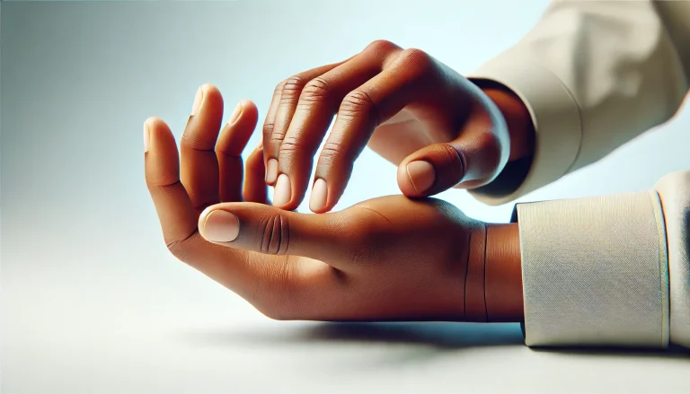 Dall·e 2025 03 09 23.31.40 a photorealistic wide format digital illustration of a person gently massaging their hands and fingers to relieve tension or discomfort. the hands are