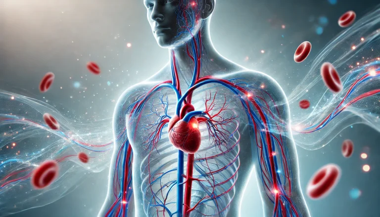 Dall·e 2025 03 10 00.05.43 a photorealistic wide format digital illustration symbolizing healthy blood circulation in the human body. the image features a semi transparent human