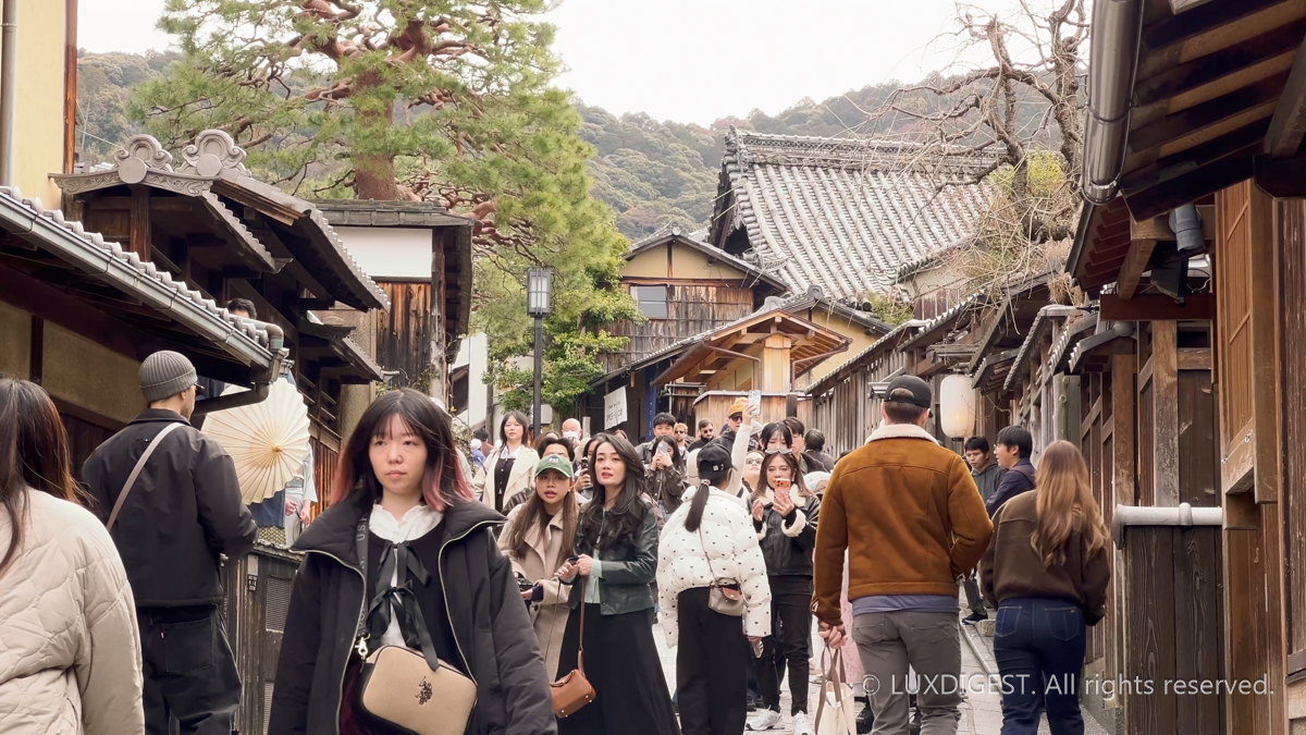 Ninenzaka in Kyoto crowded with international tourists from around the world