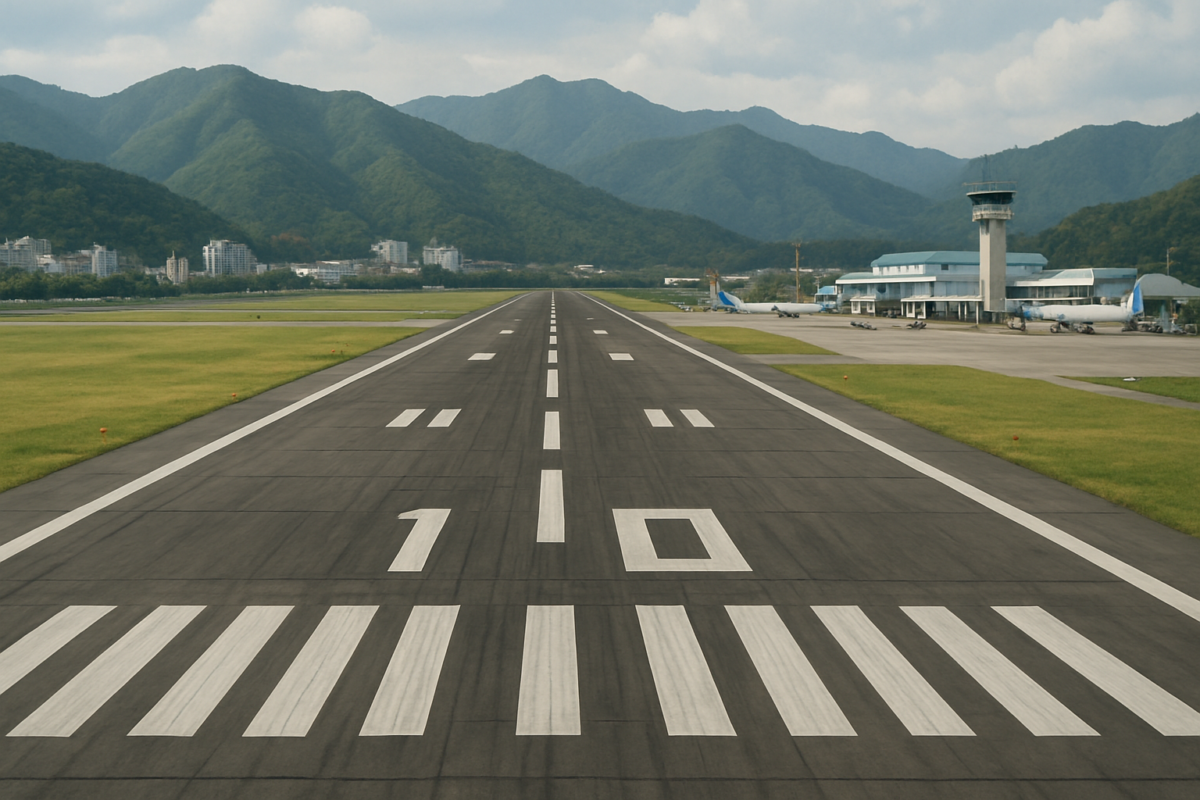 지방공항 활주로와 국제선 여객기