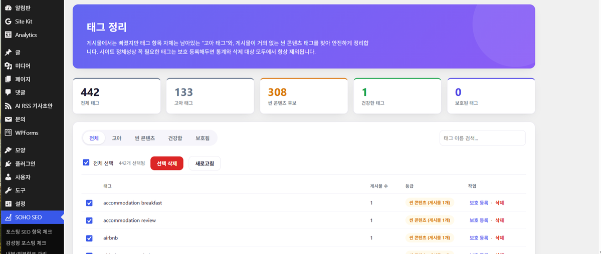 SHO SEO 태그 체크 및 정리 프로세스